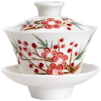 Керамическая миска для чая Gaiwan Небольшого Размера с ручной росписью в пастельных тонах, Чайный набор кунг-фу