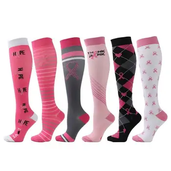 Компрессионные носки для медсестры с розовой Лентой, Скраб-Чулок, Женские носки для кормления, подходят Для Бега, Пеших Прогулок, перелета, Длинные Чулки