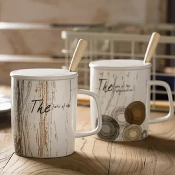 Креативные керамические чашки для воды, молока, кофе, чая, бытовые кружки с крышками, ложки