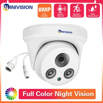 Купольная камера Видеонаблюдения 4K POE 8MP с функцией Обнаружения Движения IP67 Цветная Камера Ночного Видения Видеонаблюдение IPC Cam Аудио P2P Просмотр