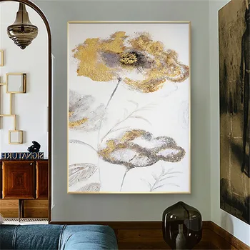 Легкая роскошная современная картина для украшения дома, ручная роспись маслом, сусальное золото, абстрактная живопись, цветок, холст, настенная живопись