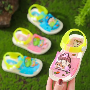 Летние сандалии для девочек, милая домашняя нескользящая ванна для маленьких девочек, мягкие пляжные сандалии для девочек, учащихся ходить