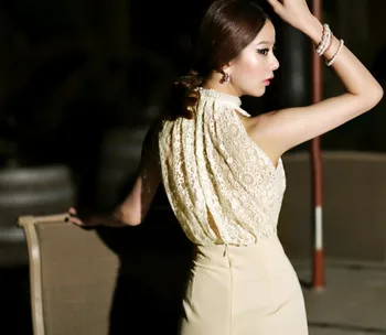 Летний Новый модный кружевной комбинезон в стиле пэчворк без рукавов, элегантные женские шифоновые рубашки