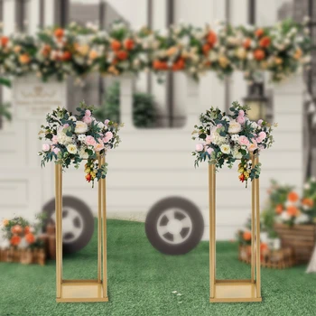 металлическая подставка для цветов 2шт, напольная ваза 60 см, стойка для декора свадебной вечеринки (золото)