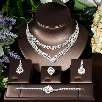 Модные двухслойные комплекты из 4 шт. ожерелья и сережек для женщин, свадебная вечеринка, Циркон, Африканские свадебные украшения в Дубае, Танцевальная вечеринка N-164
