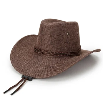 Мужская ковбойская шляпа в западном стиле, Модная льняная соломенная шляпа для путешествий на открытом воздухе, Джазовая шляпа с большими полями, Шикарная уличная шляпа, Рыцарские кепки