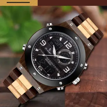 Мужские часы с двойным дисплеем Модные роскошные Деревянные часы Аналоговые цифровые наручные часы Спортивные часы Relogio Masculino 2023