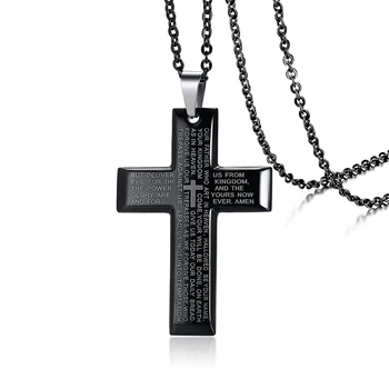 Мужское ожерелье с подвеской в виде Библейского креста из нержавеющей стали черного серебристого цвета Regilous Christian Male Choker Ювелирные изделия