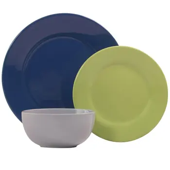 Набор круглой керамической посуды пастельных тонов из 12 предметов, спокойных тонов