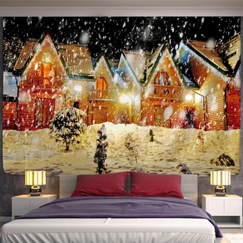 Новогодняя Рождественская ночь, Гобелен, Настенный декор, Эстетичный декор комнаты, Украшение гостиной и спальни в стиле хиппи