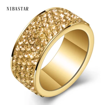 Новые модные украшения, Новые женские украшения из титановой стали, кольца с кристаллами золотого цвета для женщин