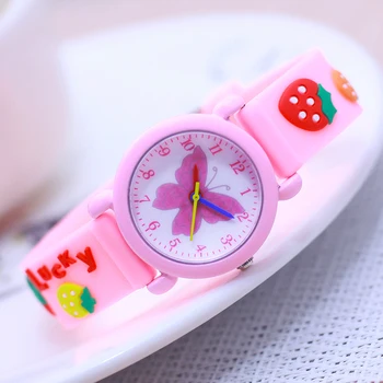 новые модные часы с милой бабочкой и клубникой, силиконовый ремешок для маленьких девочек, маленькие дети, студенты, прозрачные цифровые кварцевые часы