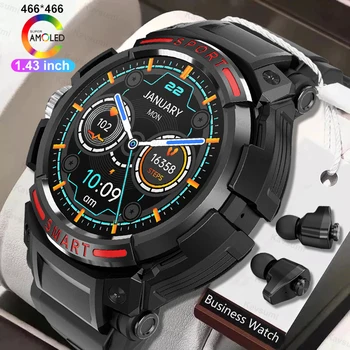 Новые Смарт-часы 2 в 1 С Bluetooth-гарнитурой 1,43 дюйма AMOLED BT Call NFC Smartwatch Музыкальные Спортивные часы Для Huawei Apple 2023