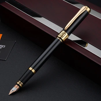Новый Герой 1117, Перьевая ручка с золотым наконечником 12K, Металлическая, черная и золотая, Выдающаяся Чернильная ручка, 0,5 Подарочный набор для делового письма