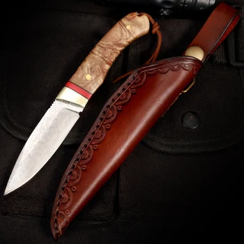 Нож VG10 Дамасский нож с фиксированным лезвием, Охотничьи тактические ножи для выживания, Походный инструмент для резки фруктов и мяса, Коллекционные подарки