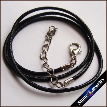 Оптовая продажа черных Кожаных плетеных шнуров для ожерелья с посеребренной застежкой-лобстером 2 мм 19 5 