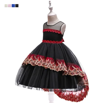 Платье-смокинг с вышивкой на груди, Кружевное платье Принцессы с цветочным узором, Детское свадебное платье, Черный смокинг, маленькое платье