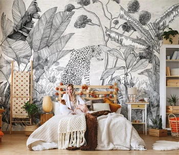 Пользовательские 3D обои фреска Черно-белые ретро тропические растения обои для гостиной фон наклейки на стену домашний декор