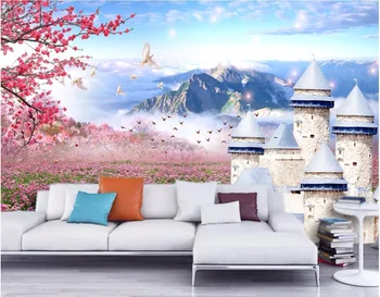 Пользовательские фотообои 3d обои для гостиной Замок лавандовые горы живопись 3d настенные фрески обои для стен 3 d