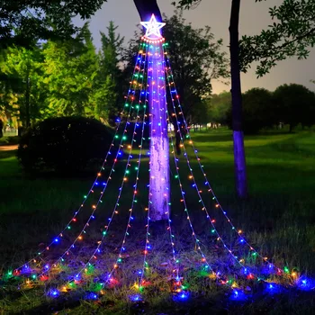 рождественские огни наружная пятиконечная звезда Рождественская елка разноцветные светодиодные фонари Теплый белый свет