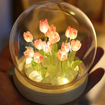 Светодиодный ночник с Тюльпаном, Настольная лампа с цветком Тюльпана, имитация 