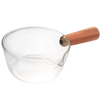 Стеклянный молочник с деревянной ручкой, 400 мл, кастрюля для приготовления салата, лапши, посуда для газовой плиты