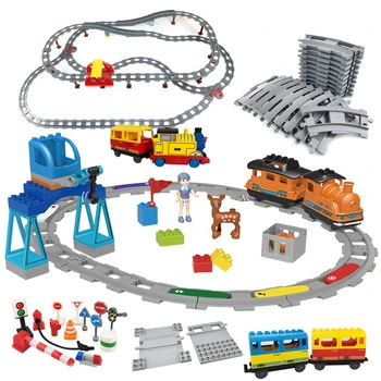 Строительные блоки Большого Размера, Поезд, Набор деталей для железнодорожного транспорта, Электровоз, игрушки для взаимодействия 