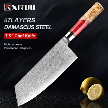 Тесак XITUO из дамасской стали, 7-дюймовый китайский Нож шеф-повара, профессиональный Мясницкий нож, Острый кухонный нож, нож для мяса и овощей