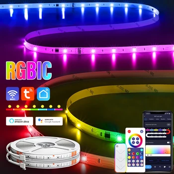 Умная Светодиодная лента USB 5050RGBIC APP Сегментированное Управление Цветом Синхронизация музыки Подходит для Спальни Подсветка телевизора Потолок Игровая Комната