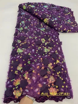 Фиолетовая нигерийская кружевная ткань 2023 Высокого качества с вышивкой Жениха Африканская французская 3D сетчатая кружевная ткань 5 ярдов для вечерних платьев