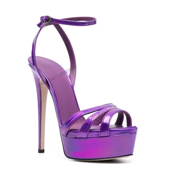Фиолетовые Босоножки на платформе с Полой Лентой и Декором, Женская Обувь с Острым Носком на Шпильке, Туфли на высоком Каблуке 2023, Zapatillas Mujer