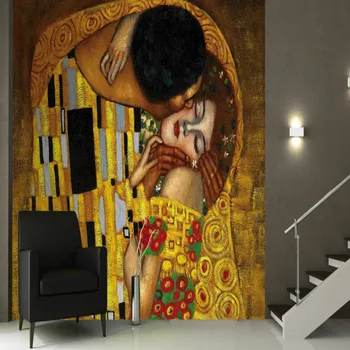 Фреска Густав Климт Поцелуй Стена 3D Фреска обои для стен ТВ фон Большая фреска гостиная бумажные обои спальня