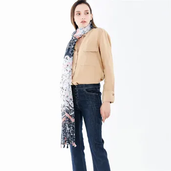 Хит продаж, Новый Модный осенне-зимний теплый шарф из хлопка и конопли в Европейском стиле с цветочным принтом