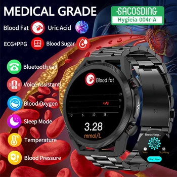 ЭКГ + PPG Мочевая кислота Неинвазивный Уровень глюкозы в крови Смарт-часы Для Мужчин Bluetooth Вызов Липидов в крови Кислорода в крови Артериального давления Smartwatch