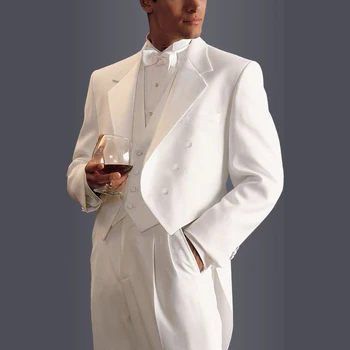 Элегантные костюмы для мужчин, модный фрак для выпускного вечера, Жениха, свадьбы, приталенный, 3 предмета, Двубортный мужской костюм с вырезами, однотонный