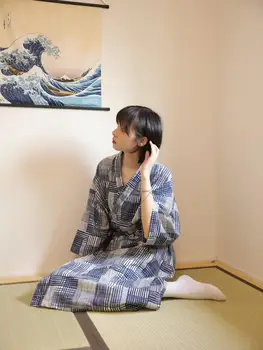 Японское Кимоно Халат Женский Весна Осень Новый стиль Повседневная Японская пижама Женская Домашняя одежда Женское Кимоно халат