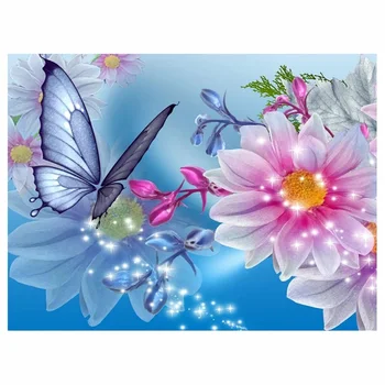Яркая динамичная бабочка Цветок любви Алмазная живопись Полный Квадратный бриллиант Круглый бриллиант DIY Декоративная комната ручной работы