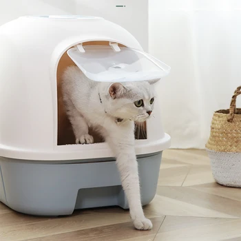 Ящик для кошачьего туалета большой емкости С длинным проходом, полностью закрытый, защищенный от брызг, Большой Туалет, Дезодорирующие принадлежности для домашних кошек