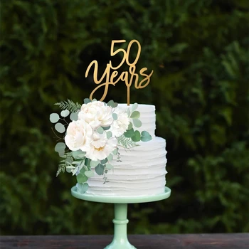 Топпер для Торта на 50-й день рождения,Топпер для Торта на 50-ю годовщину, Топпер Для Торта на 50 лет, Золотой Топпер Для торта, Украшения на День рождения, Юбилей